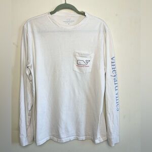 Vineyard Vines Men's White Long Sleeve Tee with Blue Logo